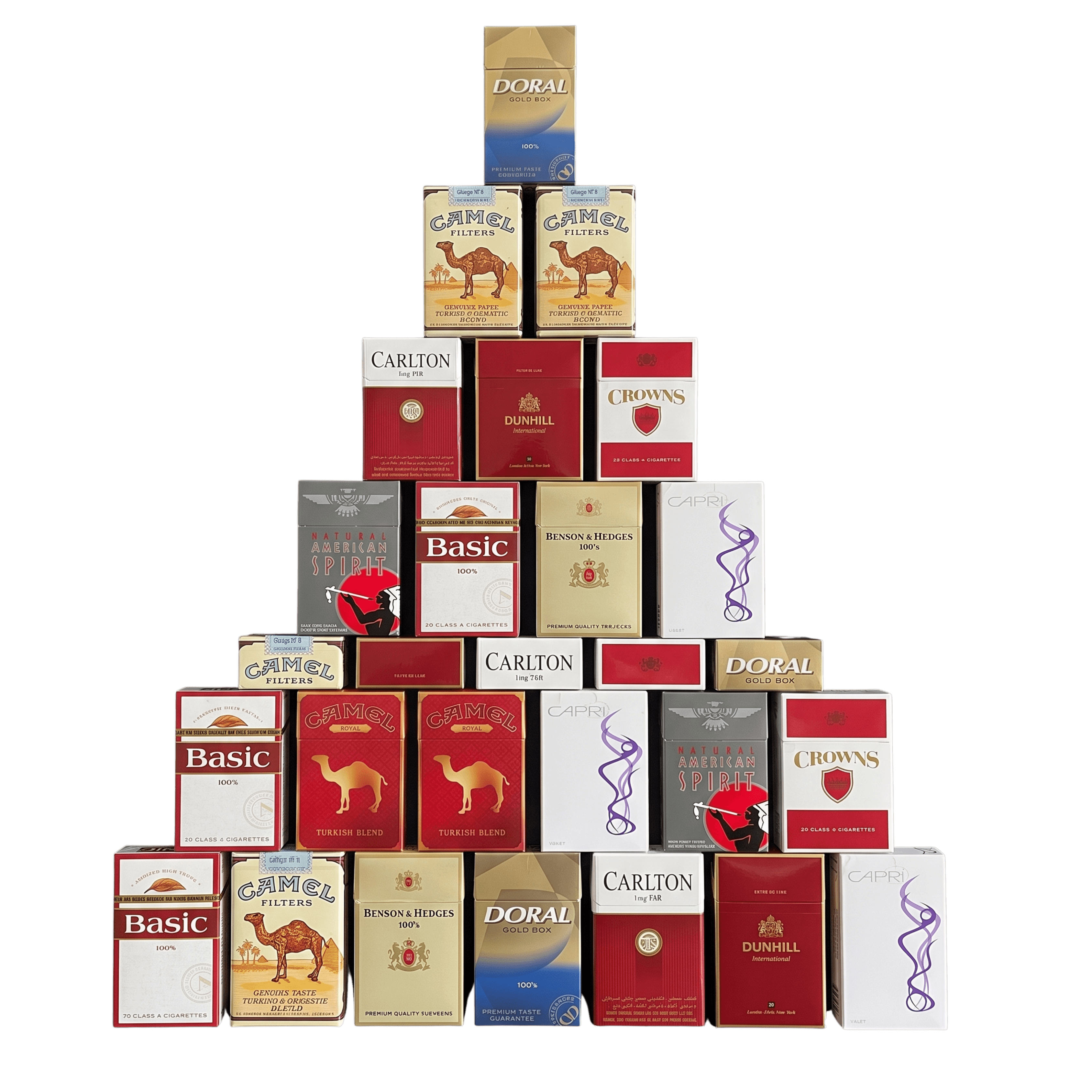Cigarette cartons arranged together